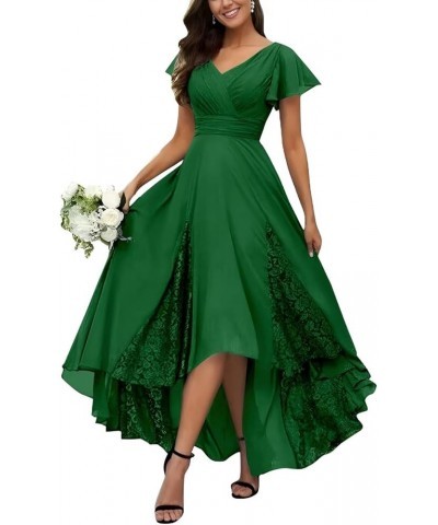 Tea Length Mother of The Bride Dresses for Wedding Ruffle Sleeves Long Chiffon Lace Appliques Evening Gown Peacock Green $22....