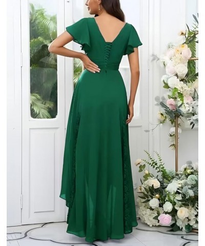 Tea Length Mother of The Bride Dresses for Wedding Ruffle Sleeves Long Chiffon Lace Appliques Evening Gown Peacock Green $22....