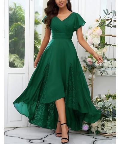 Tea Length Mother of The Bride Dresses for Wedding Ruffle Sleeves Long Chiffon Lace Appliques Evening Gown Peacock Green $22....