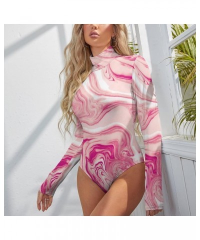 Womens Marble Print Mock Neck Long Sleeve Slim Fit T Shirt Bodysuit Color5 $13.39 Bodysuits