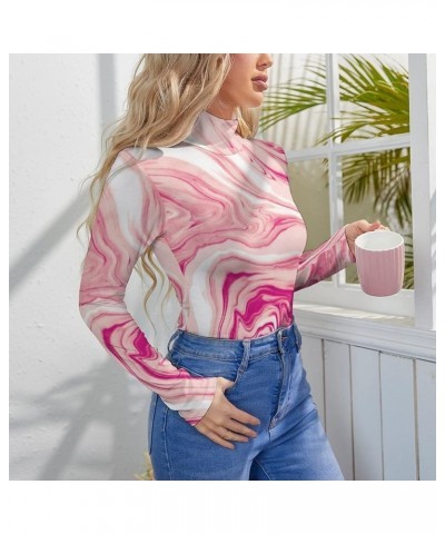 Womens Marble Print Mock Neck Long Sleeve Slim Fit T Shirt Bodysuit Color5 $13.39 Bodysuits