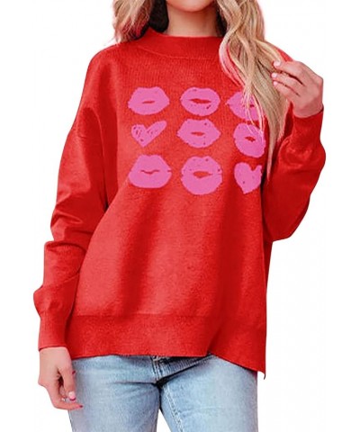 Women's Autumn&Spring Valentine's Day Love Pattern Knit Sweater Soft and Smooth Beautiful Sweater Fuzzy Retro D-red $10.94 Sw...