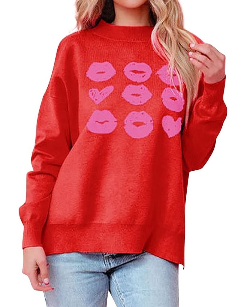 Women's Autumn&Spring Valentine's Day Love Pattern Knit Sweater Soft and Smooth Beautiful Sweater Fuzzy Retro D-red $10.94 Sw...