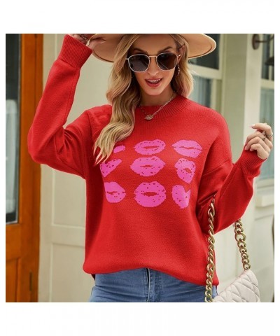 Women's Autumn&Spring Valentine's Day Love Pattern Knit Sweater Soft and Smooth Beautiful Sweater Fuzzy Retro D-red $10.94 Sw...