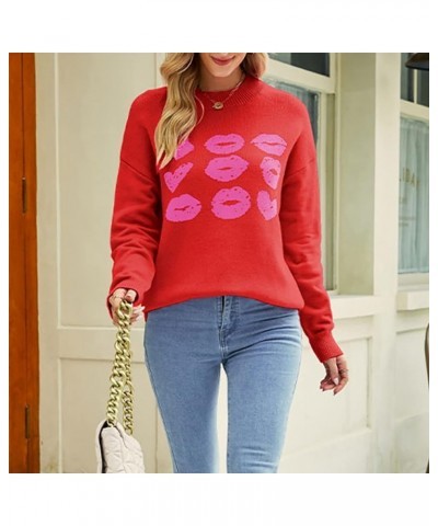 Women's Autumn&Spring Valentine's Day Love Pattern Knit Sweater Soft and Smooth Beautiful Sweater Fuzzy Retro D-red $10.94 Sw...