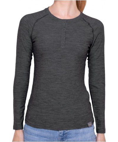 Women's Base Layer Long Sleeve Henley - Lightweight Merino Wool Thermal Shirt Charcoal Gray $33.28 Activewear