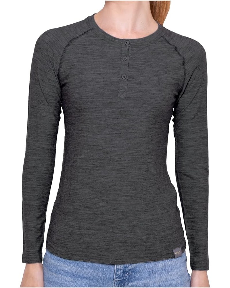 Women's Base Layer Long Sleeve Henley - Lightweight Merino Wool Thermal Shirt Charcoal Gray $33.28 Activewear