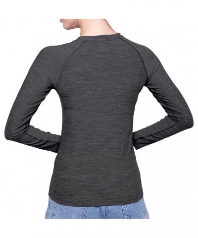 Women's Base Layer Long Sleeve Henley - Lightweight Merino Wool Thermal Shirt Charcoal Gray $33.28 Activewear