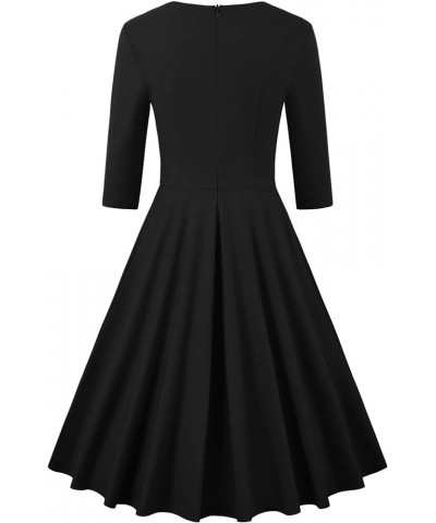 Women's Retro 3/4 Sleeve Midi Sweetheart Neckline Rockabilly Party Vintage Cocktail Swing Dress 9080 Black $19.66 Dresses