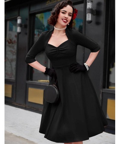 Women's Retro 3/4 Sleeve Midi Sweetheart Neckline Rockabilly Party Vintage Cocktail Swing Dress 9080 Black $19.66 Dresses