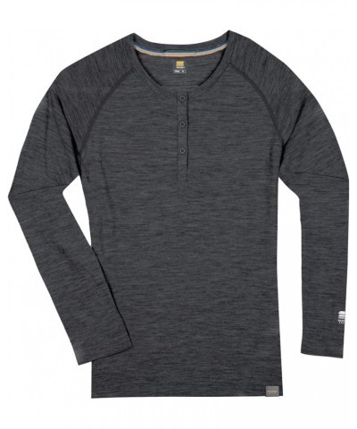 Women's Base Layer Long Sleeve Henley - Lightweight Merino Wool Thermal Shirt Charcoal Gray $33.28 Activewear