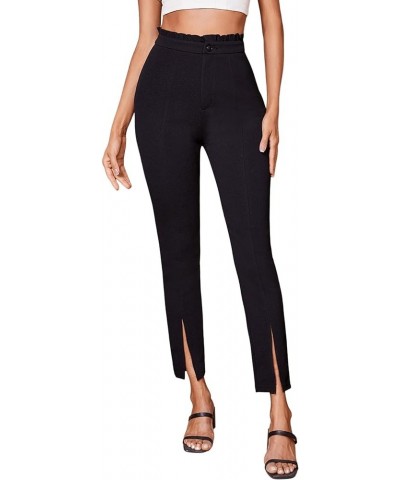 Women's Elegant Elastic Waist Skinny High Waist Pants Black Plain $9.50 Pants