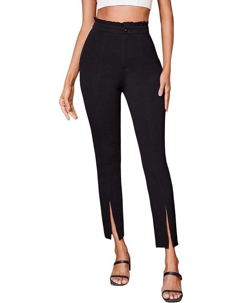 Women's Elegant Elastic Waist Skinny High Waist Pants Black Plain $9.50 Pants