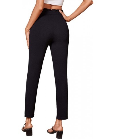 Women's Elegant Elastic Waist Skinny High Waist Pants Black Plain $9.50 Pants