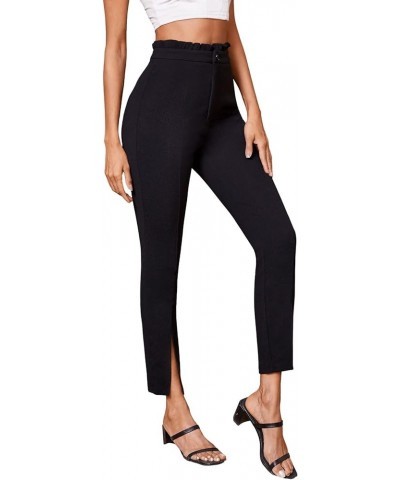 Women's Elegant Elastic Waist Skinny High Waist Pants Black Plain $9.50 Pants