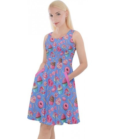 Womens Swing Dress Cookies Lollipop Candy Macaroon Icecream Coffee Dessert Skater Dress with Pockets, XS-5XL Light Steel Blue...