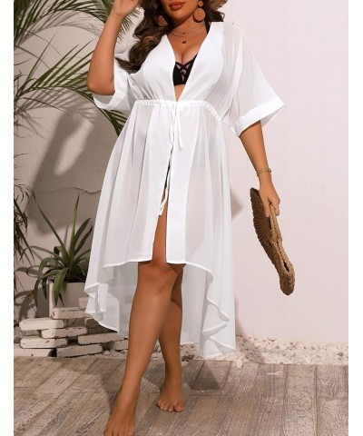 Women Cover Ups Plus Size Swimsuit Chiffon Kimono Long Cardigan Open Front Bathing Suit Summer Flowy Bikini Beachwear White $...