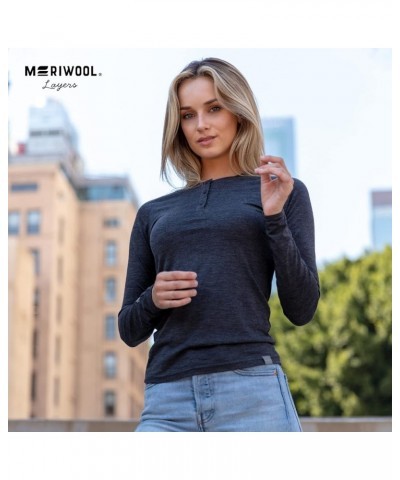 Women's Base Layer Long Sleeve Henley - Lightweight Merino Wool Thermal Shirt Charcoal Gray $33.28 Activewear