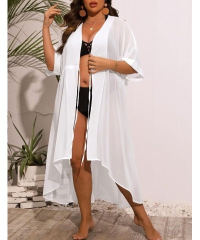 Women Cover Ups Plus Size Swimsuit Chiffon Kimono Long Cardigan Open Front Bathing Suit Summer Flowy Bikini Beachwear White $...