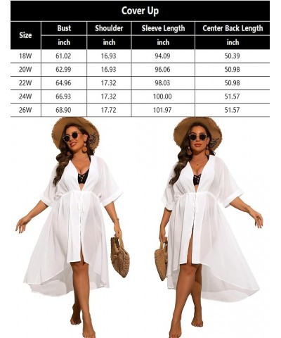 Women Cover Ups Plus Size Swimsuit Chiffon Kimono Long Cardigan Open Front Bathing Suit Summer Flowy Bikini Beachwear White $...