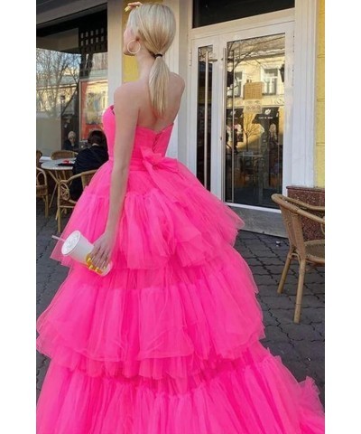 Strapless Tulle Long Prom Dresses Tiered Long for Women High Low Formal Evening Gowns Mustard Yellow $38.33 Dresses