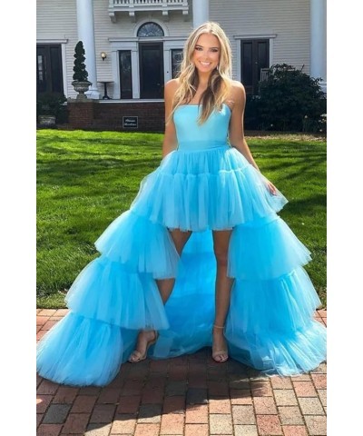 Strapless Tulle Long Prom Dresses Tiered Long for Women High Low Formal Evening Gowns Mustard Yellow $38.33 Dresses