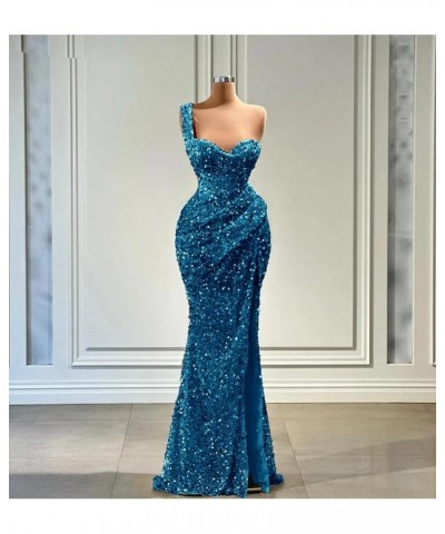 One Shoulder Sequin Prom Dresses 2024 Sparkly Mermaid Slit Evening Party Gowns for Women Formal Desert Rose $37.40 Dresses