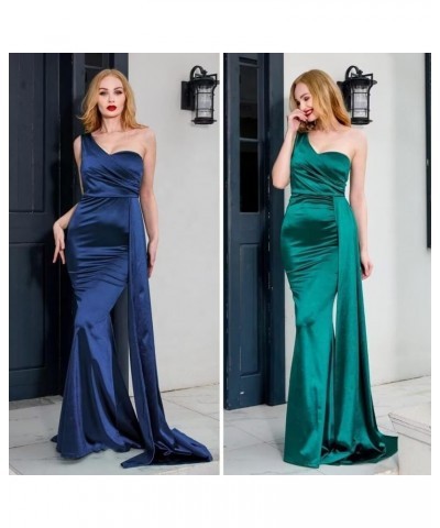 One Shoulder Mermaid Bridesmaid Dresses Long Satin Prom Dress Ruched Wedding Formal Dresses with Train Grape $34.00 Dresses