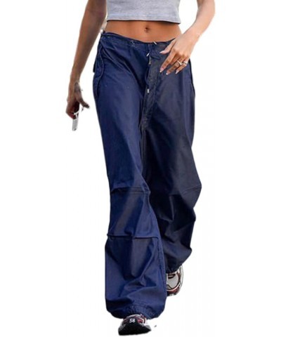 Drawstring Cargo Baggy Pants for Women Low Waist Wide Leg Jeans Loose Casual Trousers 2000S Streetwear C-navy Blue 2 $11.39 J...