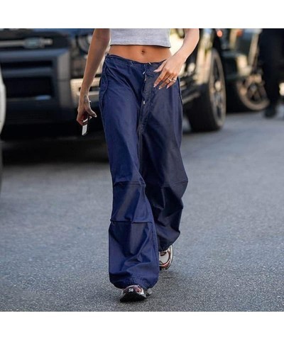 Drawstring Cargo Baggy Pants for Women Low Waist Wide Leg Jeans Loose Casual Trousers 2000S Streetwear C-navy Blue 2 $11.39 J...