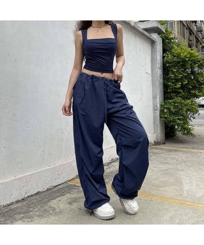 Drawstring Cargo Baggy Pants for Women Low Waist Wide Leg Jeans Loose Casual Trousers 2000S Streetwear C-navy Blue 2 $11.39 J...