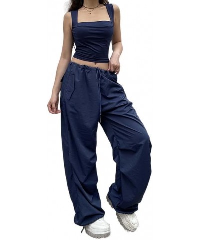 Drawstring Cargo Baggy Pants for Women Low Waist Wide Leg Jeans Loose Casual Trousers 2000S Streetwear C-navy Blue 2 $11.39 J...