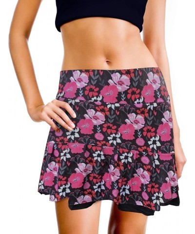 Womens Tennis Golf Skirt Pickleball Athletic Exercise Printed Skorts Short Pocket Pleated Pink Black Flowers $20.10 Skorts