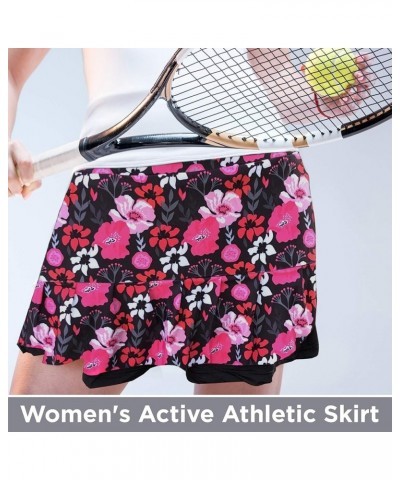 Womens Tennis Golf Skirt Pickleball Athletic Exercise Printed Skorts Short Pocket Pleated Pink Black Flowers $20.10 Skorts