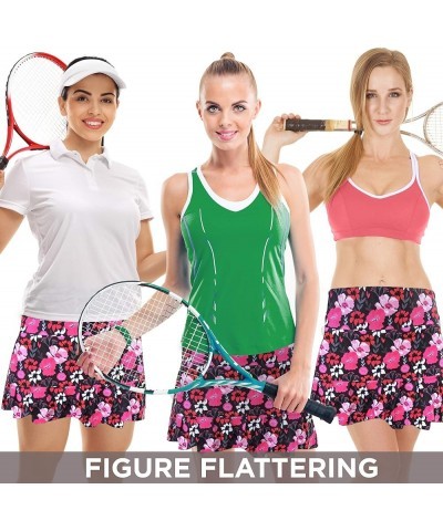 Womens Tennis Golf Skirt Pickleball Athletic Exercise Printed Skorts Short Pocket Pleated Pink Black Flowers $20.10 Skorts