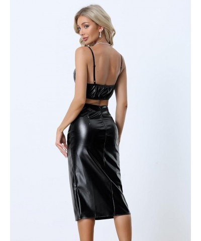 Women's Faux LeatherTop Cocktail Party Crop Cami Bodycon Pencil Skirt 2 Piece Outfit Skirt Set Black $16.38 Suits