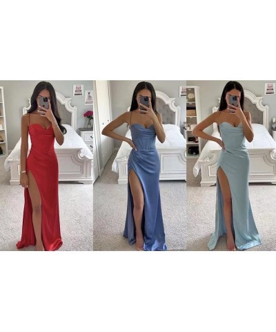 Women's Spaghetti Straps Bridesmaid Dresses Satin for Wedding 2023 Long Sweetheart Mermaid Prom Dress PU049 Black $33.79 Dresses