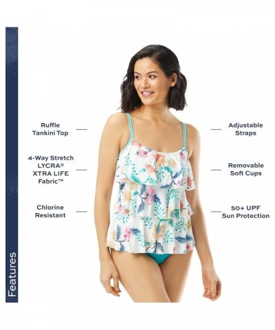 Jane Ruffle Tankini Top — Figure Flattering Modest Ruffled Swimsuit Top Floral Fantasy White Multi $33.60 Swimsuits