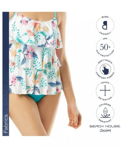 Jane Ruffle Tankini Top — Figure Flattering Modest Ruffled Swimsuit Top Floral Fantasy White Multi $33.60 Swimsuits