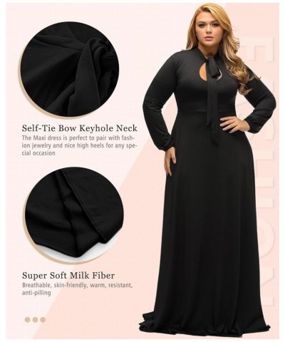 Women's Vintage Long Sleeve Plus Size Evening Party Maxi Dress Gown Black $29.57 Dresses