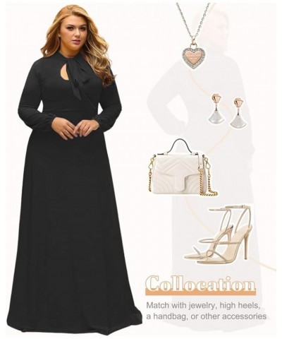 Women's Vintage Long Sleeve Plus Size Evening Party Maxi Dress Gown Black $29.57 Dresses