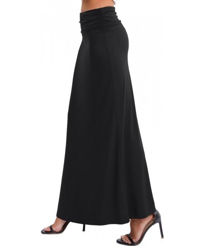 Women's Versatile Long Skirt Ruched High Waist Flare Floor Length Maxi Skirt Black $15.65 Skirts