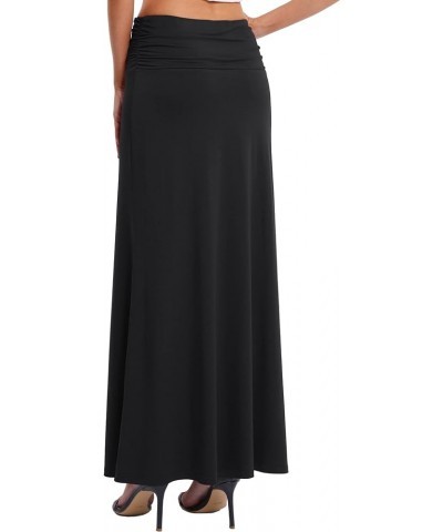 Women's Versatile Long Skirt Ruched High Waist Flare Floor Length Maxi Skirt Black $15.65 Skirts