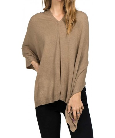 Scarfand's Versatile V-Neck Boat Neck Knitted Poncho Sweater Solid Colors Camel $14.99 Sweaters