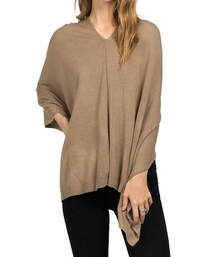 Scarfand's Versatile V-Neck Boat Neck Knitted Poncho Sweater Solid Colors Camel $14.99 Sweaters