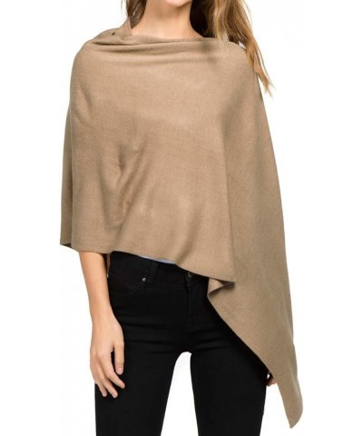 Scarfand's Versatile V-Neck Boat Neck Knitted Poncho Sweater Solid Colors Camel $14.99 Sweaters