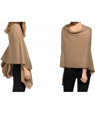 Scarfand's Versatile V-Neck Boat Neck Knitted Poncho Sweater Solid Colors Camel $14.99 Sweaters