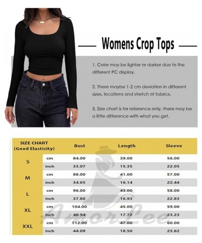 Womens Sexy Fitted Long Sleeve Crop Top Square Neck Ribbed Y2K Tight Going Out Cropped Knit Shirts A Pink $11.01 T-Shirts