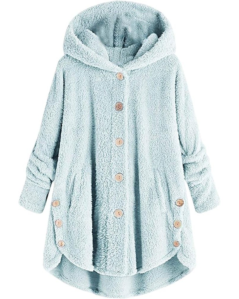 Oversized Fleece Sweatshirts For Women Button Down Long Sleeve Tunic Top Winter Warm Coats Blouses Cute Hoodies 10 Blue, Plus...