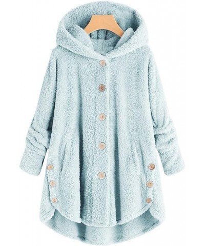 Oversized Fleece Sweatshirts For Women Button Down Long Sleeve Tunic Top Winter Warm Coats Blouses Cute Hoodies 10 Blue, Plus...